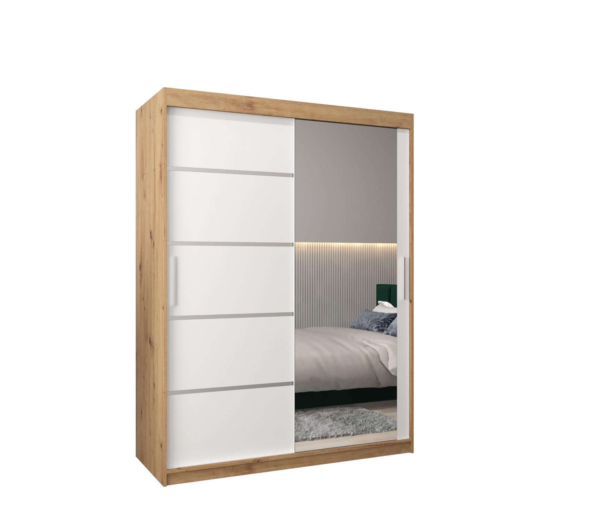 SCHWEBETÜRENSCHRANK 200/150/62 2-türig - Silberfarben/Weiß, Holz/Kunststoff (150/200/62cm) - MÖBEL KRYSPOL