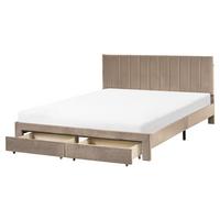 BETT mit Schubladen 160/200 cm Samtstoff Taupe Lonzac - Taupe, Textil (160/200cm) - Beliani