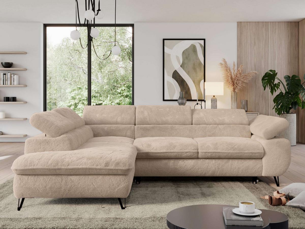 ECKSOFA PEDRO L Beige Plüsch - Links Seite - Sandfarben/Beige, Textil/Metall (208/273cm) - MKS