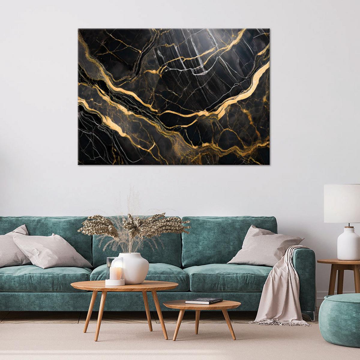 LEINWANDBILD Schwarz-weißer Marmor mit Gold 100x70cm - Schwarz, Textil (100/70cm) - Feeby