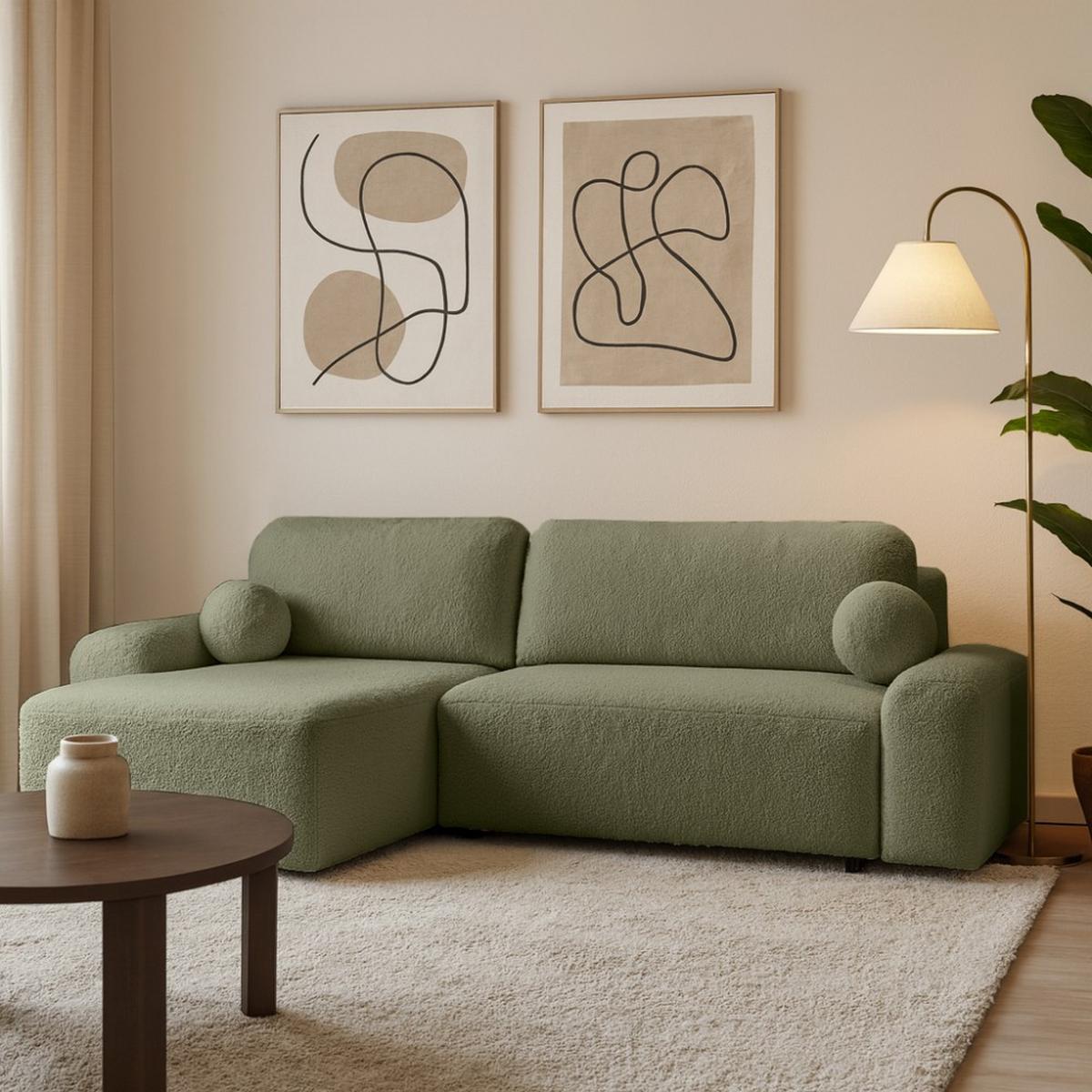 ECKSCHLAFSOFA Noel mit universelle Ottomane, Grün - Schwarz/Grün, Textil (280/163cm) - Beautysofa