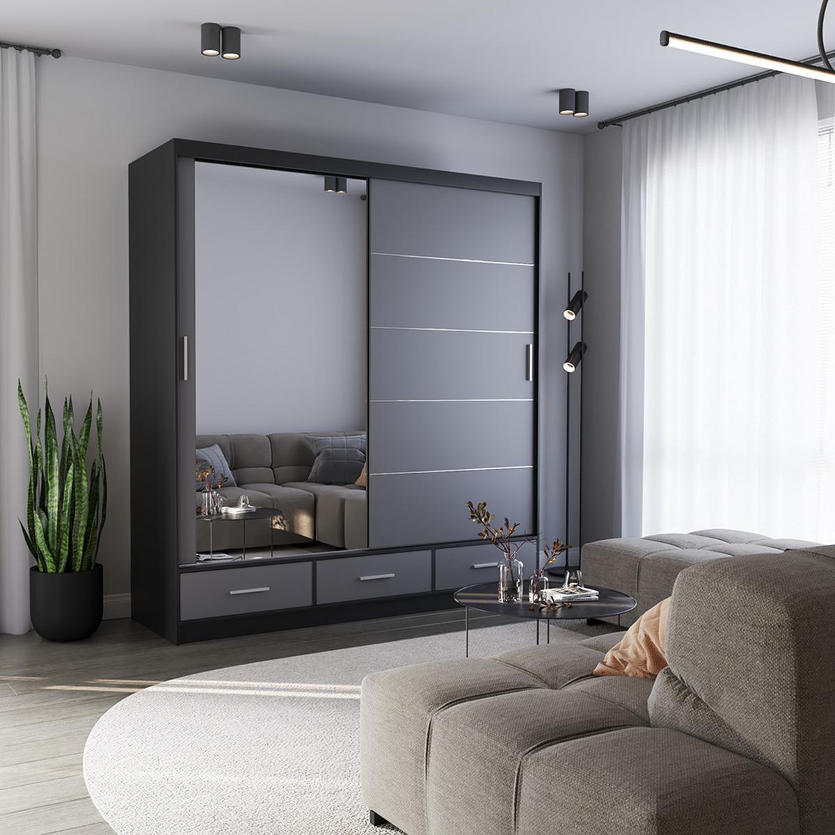 KLEIDERSCHRANK Florence 203 cm, 203/218/61, 2-türig, grau - Grau, Holzwerkstoff (203/218/61cm) - imoebel24