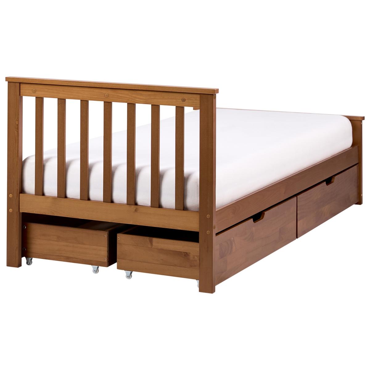BETT mit 4 Schubladen 90/200 cm Kiefernholz Braun Olendon - Braun, Holz (90/200cm) - Beliani