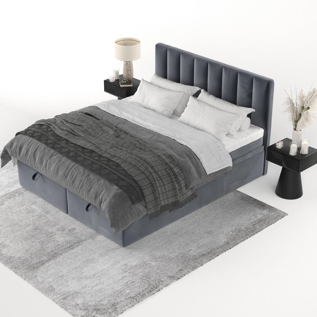 BOXBETT Lume 140/200 cm Dunkelgrau im Kronos Stoff - Dunkelgrau/Schwarz, Holz/Holzwerkstoff (140/200cm) - AltaBeds