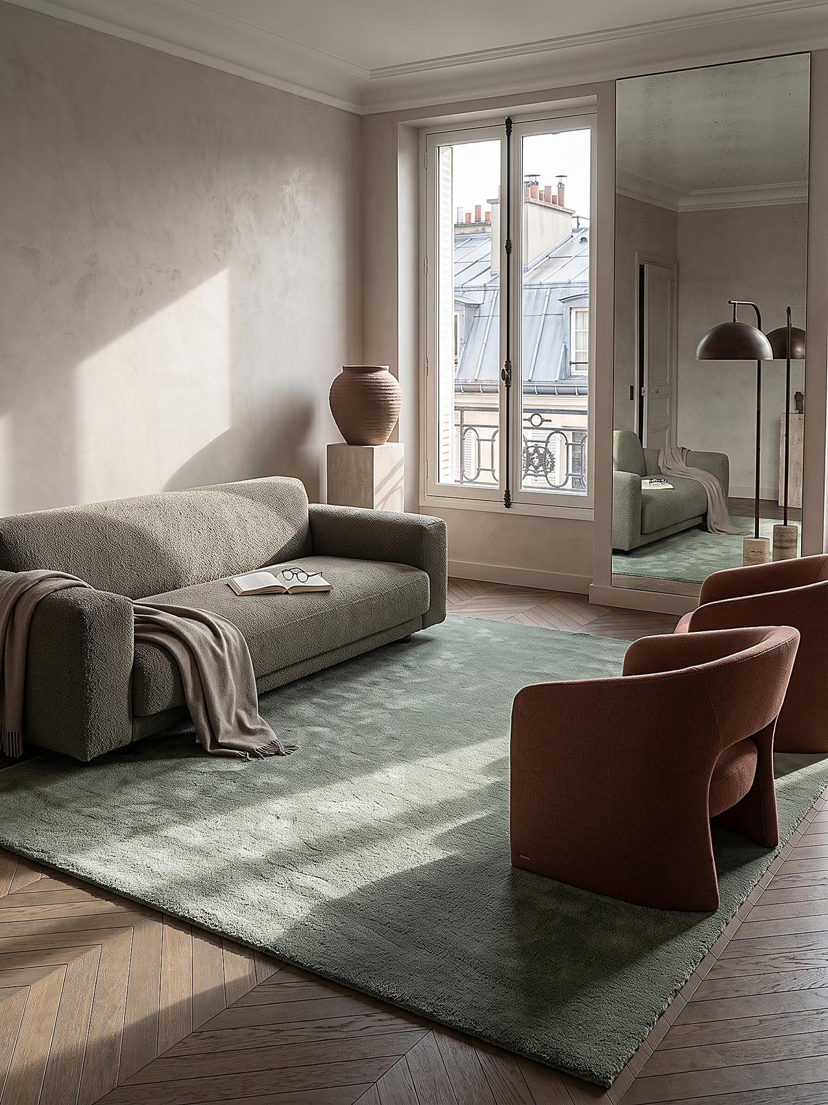 TEPPICH Hochflor ALDAN Antirutsch Uni Polyester Grün 120 x 160 cm - Grün, Textil (120/160cm) - KADIMA DESIGN