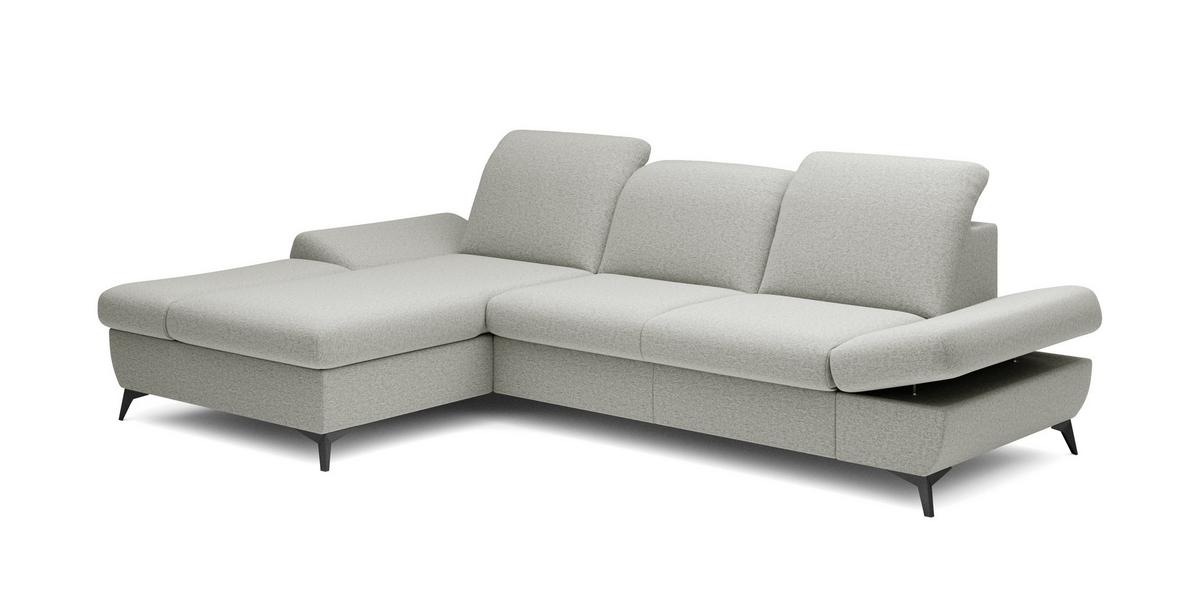 ECKSOFA FELICE L-S Hellgrau Geflochtener Stoff mit Schlaffunktion - Creme, Holz (284/166cm) - MASSENO