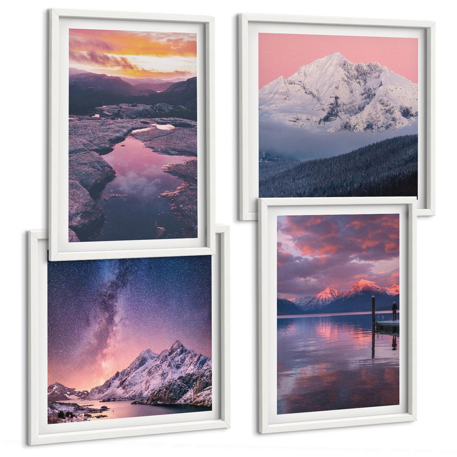 BILDER SET 4er Set - 50x50 cm & 40x60 cm Weißer Rahmen - Berge, Wasser, wunderschöne Landschaften - Weiß, Kunststoff (50/50cm) - TULUP