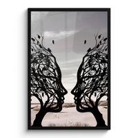 POSTER MIT RAHMENGERAHMTES BILD Strand - Meer - Menschen - Baum - Moderne Kunst 60x90 cm - Hellgrau, Papier (60/90cm) - MuchoWow