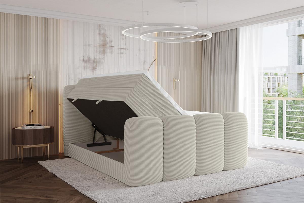 BOXSPRINGBETT mit Matratze H3/H4 - NINA-Z KING - 140x200 cm Creme - Perlmutt, Holzwerkstoff (140/200cm) - ALTDECOR