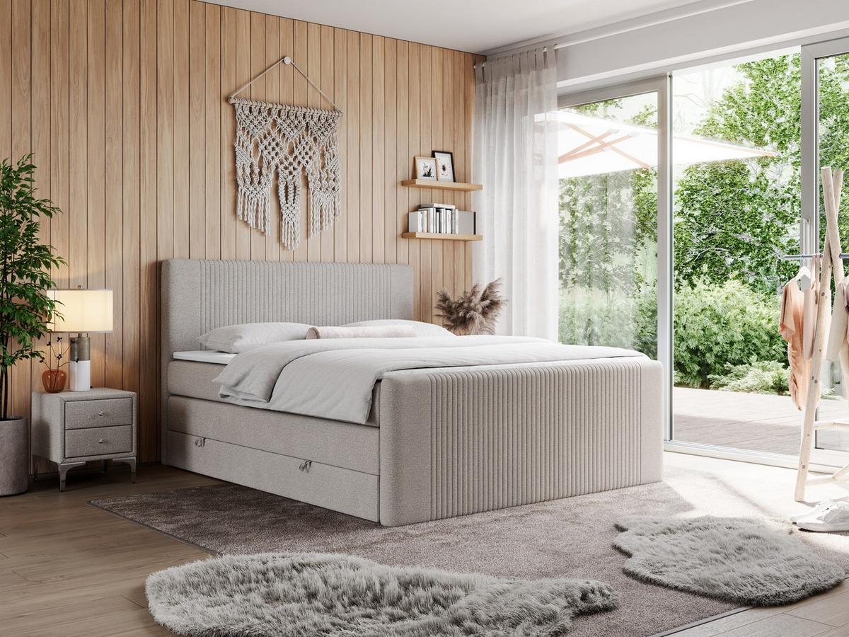 BOXSPRINGBETT KING DOREN 200/200 Beige Struktur - H3 - Beige, Holz/Textil (200/200cm) - MKS