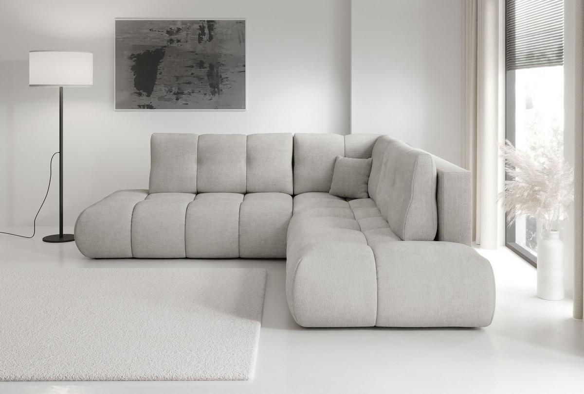 ECKSOFA DUCA II R-S Hellgrau Chenille mit Schlaffunktion - Hellgrau, Holz (266.5/266.5cm) - MASSENO