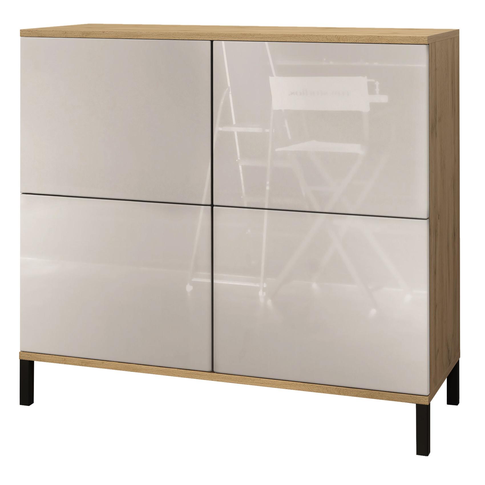 KOMMODE Rova Sandgrau Hochglanz - Sandfarben, Holzwerkstoff (92.5/83.5/35cm) - Vladon
