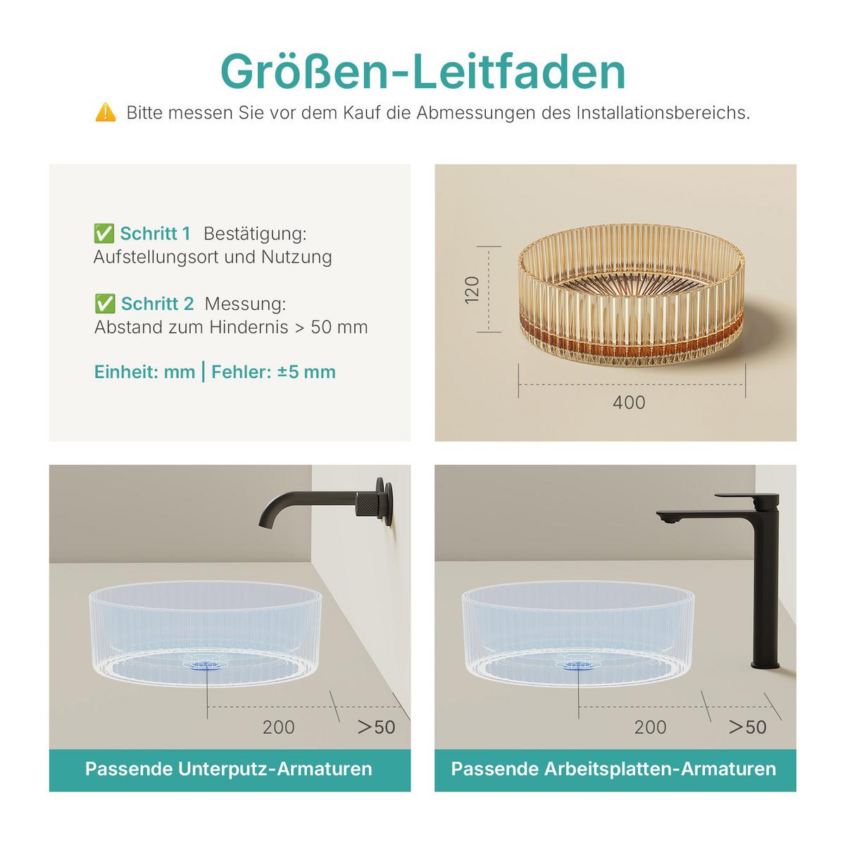 WASCHBECKEN Klarglasspüle Roségold Ø40 / 12 cm - Roségold, Glas (40/12/40cm) - EMKE