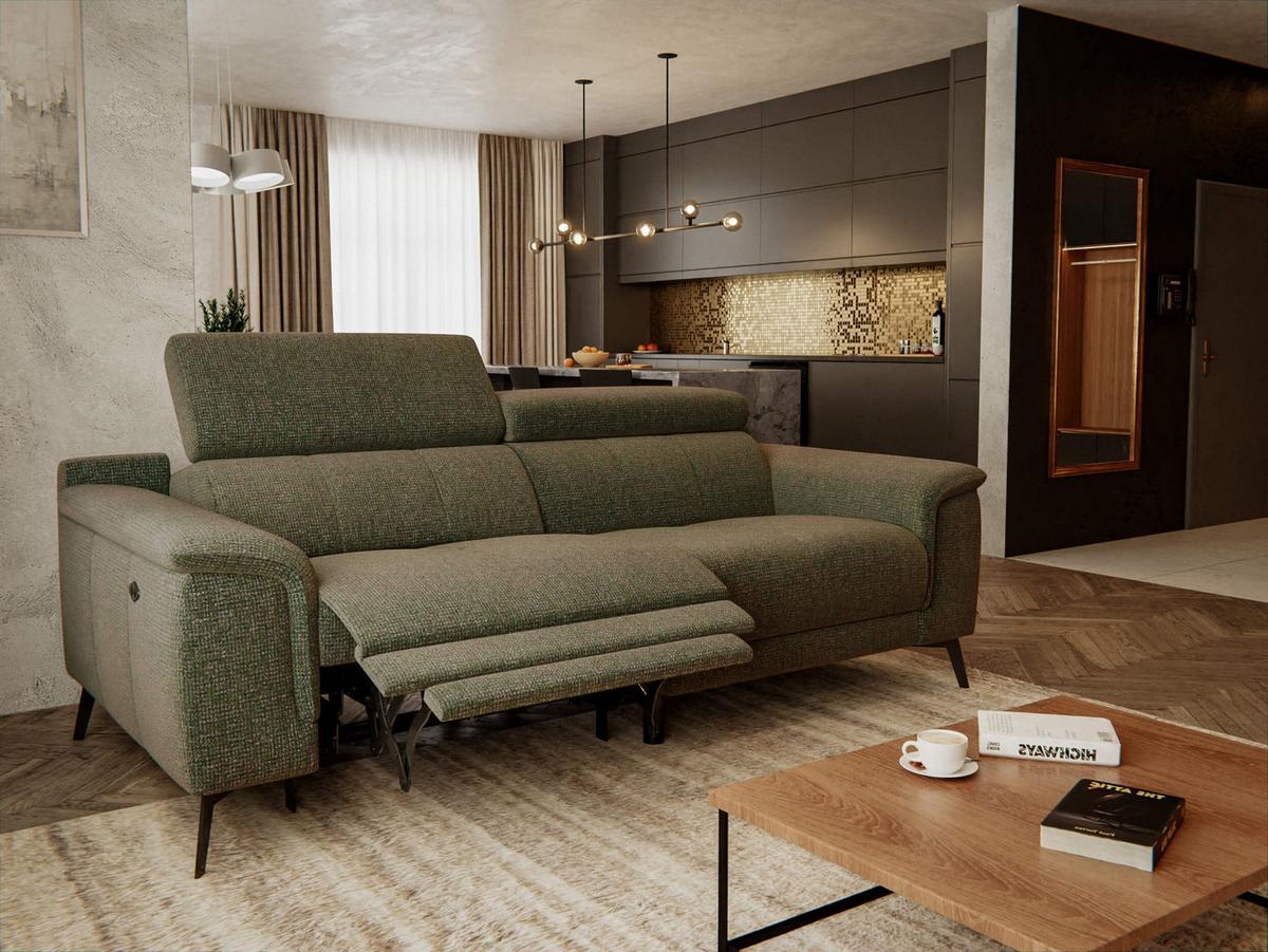 RELAXSOFA FIERO 3-Sitzer mit 1 Relaxfunktion, olivgrün - Schwarz/Olivgrün, Holzwerkstoff/Textil (212/82/103cm) - Wozimo