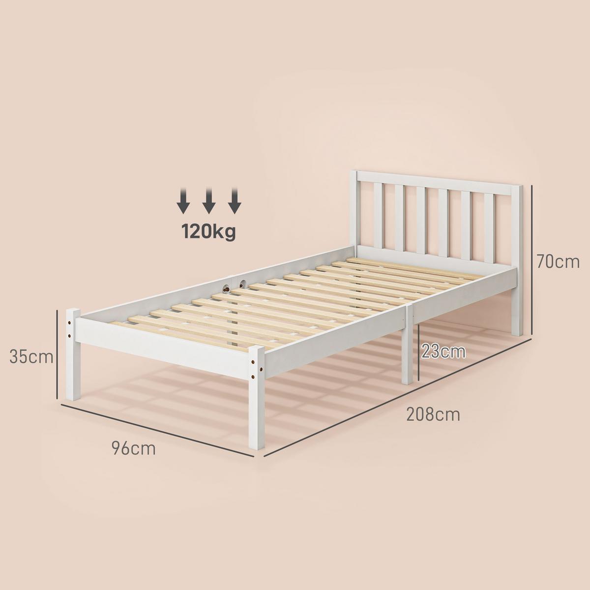 BETTRAHMEN mit Kopfteil für Schlafzimmer 208/96/70 cm - Weiß, Holz - HOMCOM