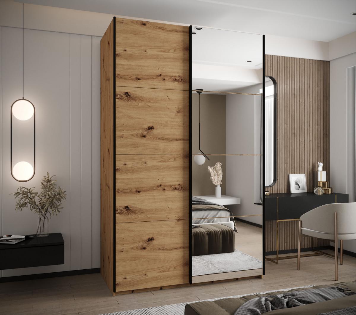 SCHWEBETÜRENSCHRANK 245,5/160/64 2-türig - Schwarz/Eiche Artisan, Holz/Metall (160/245/64cm) - Abiks Möbel