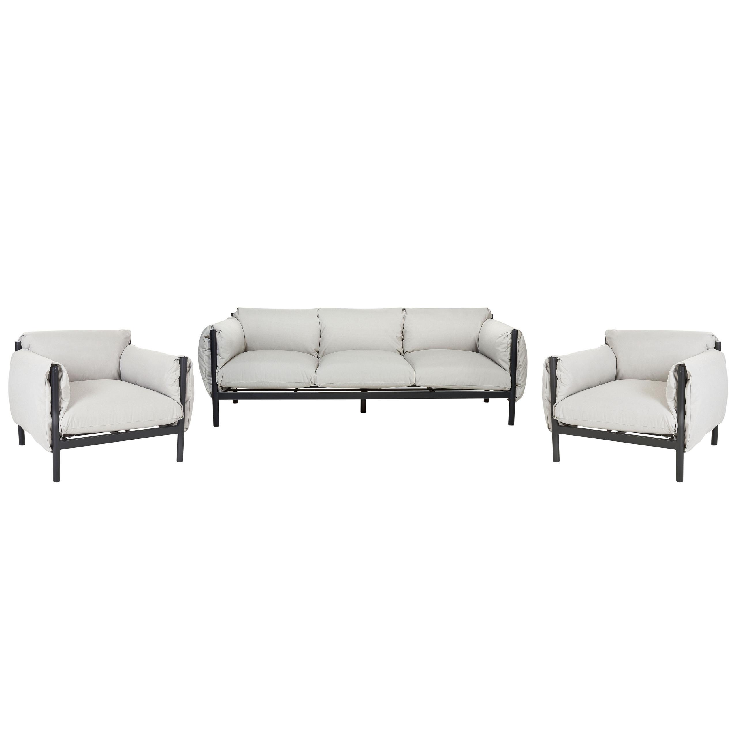 5-SITZER LOUNGE SET 3-teilig hellgrau/schwarz Esperia - Hellgrau/Schwarz, Textil/Metall (211/80/96cm) - Beliani