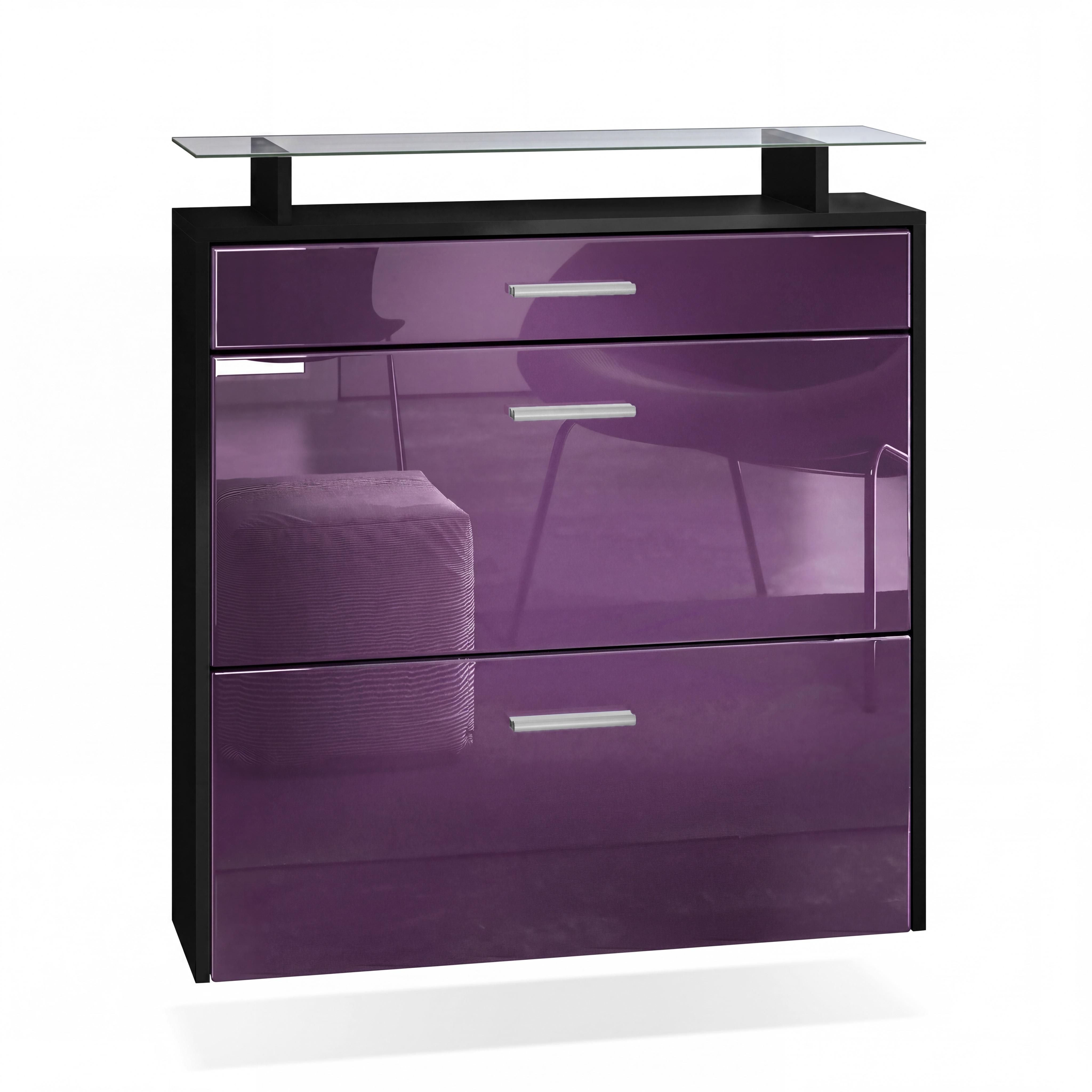 SCHUHSCHRANK Malea Front in Brombeer Hochglanz - Brombeere, Holzwerkstoff (89/96/23cm) - Vladon