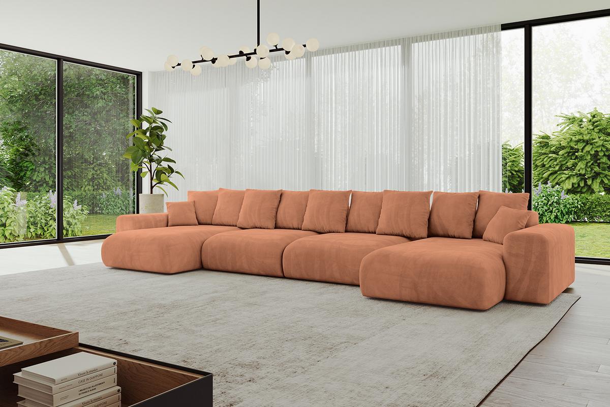 WOHNLANDSCHAFT mit Schlaffunktion ESKAR-U2-464x176x72cm Apricot - Koralle, Holzwerkstoff/Kunststoff (176/72/464cm) - ALTDECOR