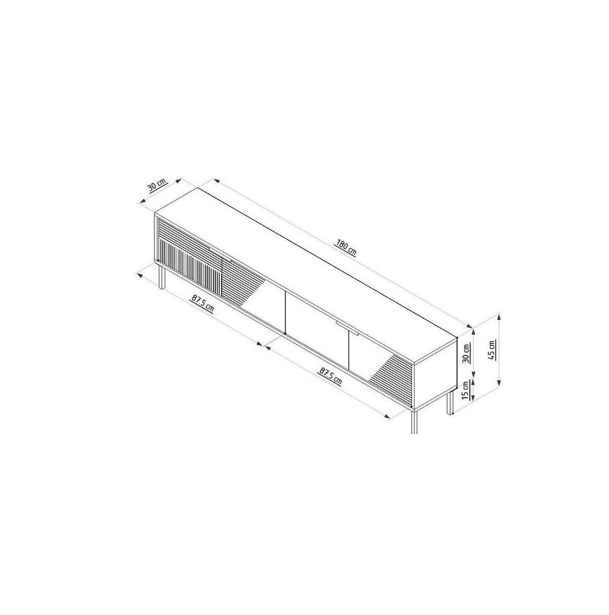TV-MÖBEL auf Füßen mit 2 klappbaren, gerippten Türen 30/180/45 cm - Anthrazit, Holzwerkstoff (30/45/180cm) - Calicosy