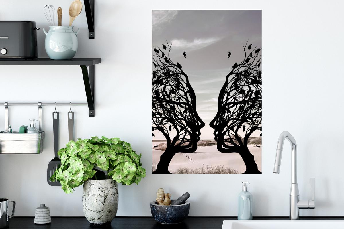 WANDTATTOO Strand - Meer - Menschen - Baum - Moderne Kunst Wandbild 40x60 cm - Hellgrau, Kunststoff (40/60/0.1cm) - MuchoWow
