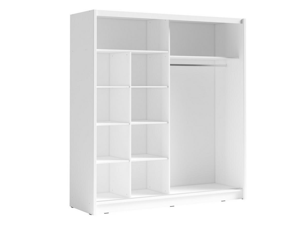 SCHWEBETÜRENSCHRANK RANOR 200/215/62,5cm 2-türig mit Spiegel Weiß - Weiß, Holzwerkstoff (200/215/62.5cm) - MASSENO