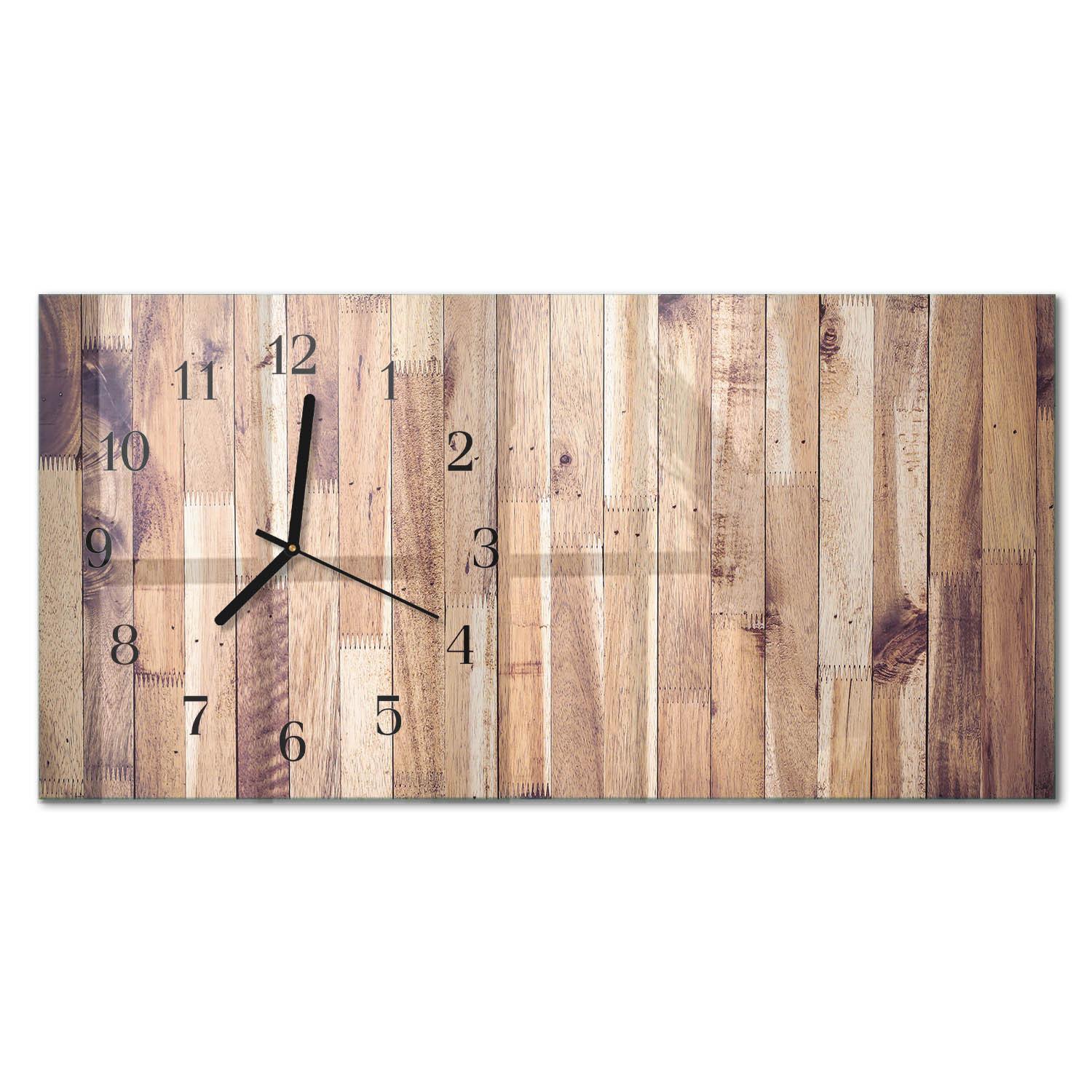 WANDUHR aus Glas 60x30 cm - Holzbretter - Braun, Glas (60/30/0.4cm) - TULUP