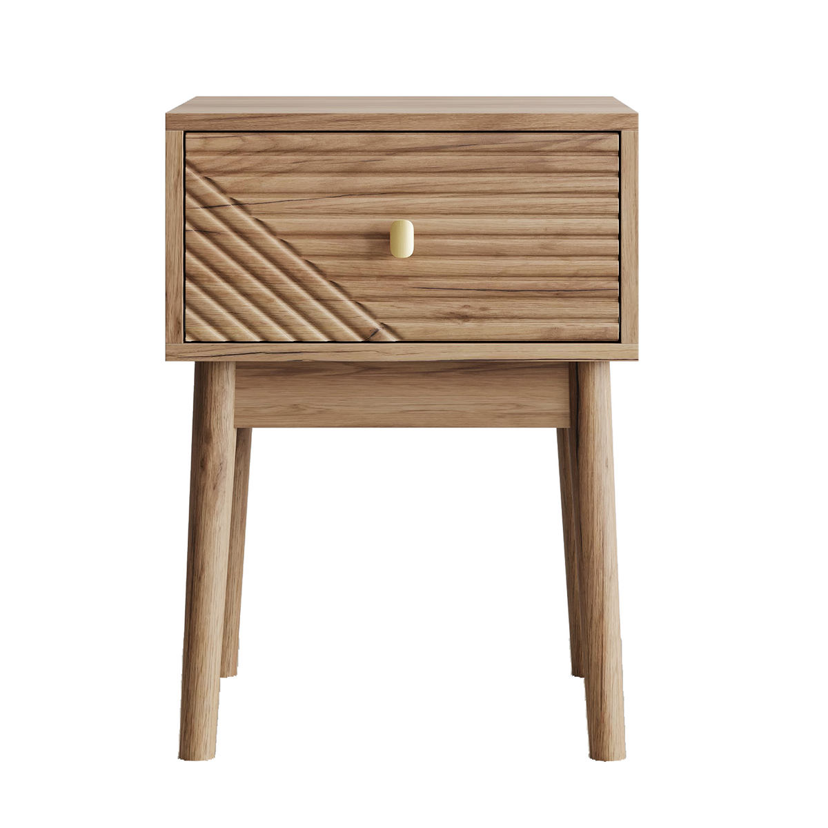 NACHTTISCH Set 2er Eiche 40 cm – Mid Century Nachtkonsole mit Strukturfront & Metallgriff - Eichefarben, Holzwerkstoff (40/55/40cm) - Urban Meuble