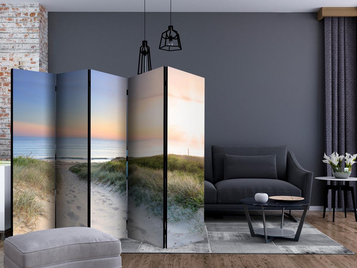PARAVENT Einseitig Bedruckter 5-tlg 225x172 cm Strand Meer Landschaft - Multicolor, Holz/Textil (225/172/3cm) - Muralo