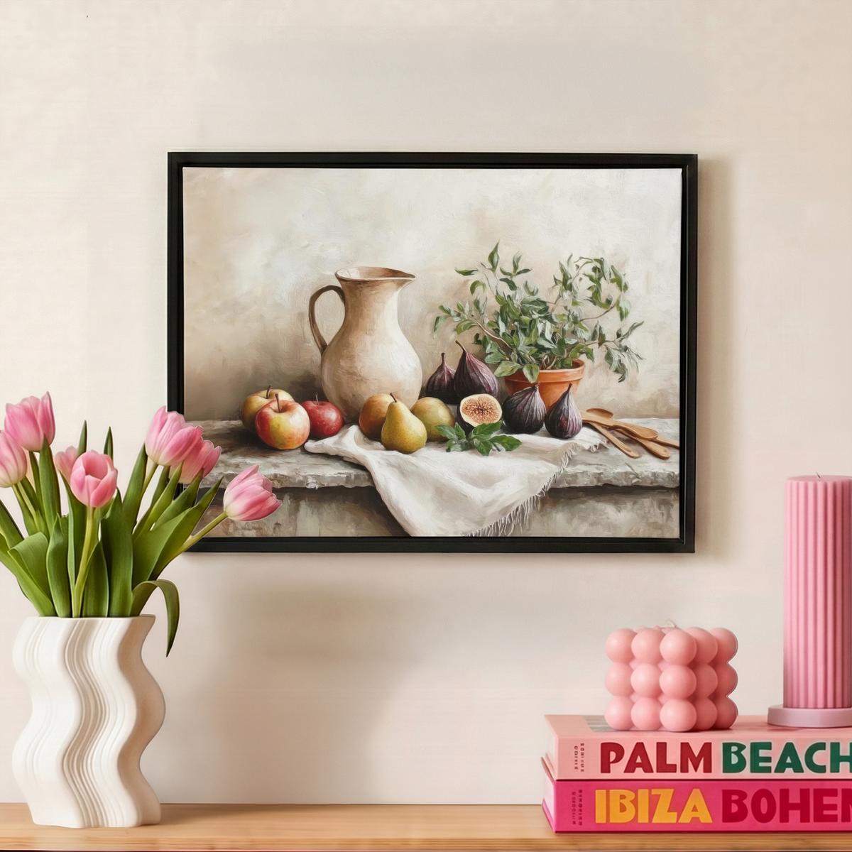 LEINWAND Bilder mit Rahmen - Obst - Kräuter - Ländlich - 40x30 - Naturfarben, Textil (40/30cm) - MuchoWow