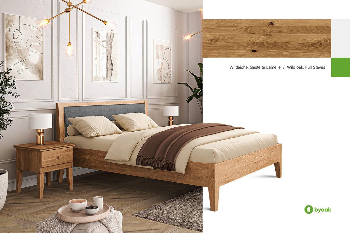 MASSIVHOLZBETT ELIAS MIT POLSTERKOPFTEIL 80x200 Wildeiche - Alteiche, Holz (80/200cm) - byoak
