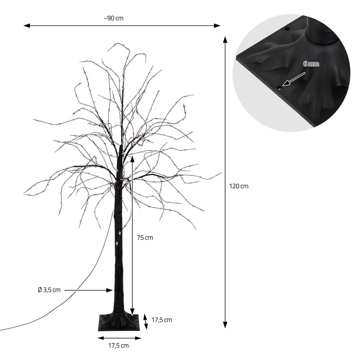 LED-BAUM 120 cm mit 480 warmweißen LEDs Flexibel Zweige Außen IP44 - Schwarz, Kunststoff (90/120/90cm) - ECD-Germany