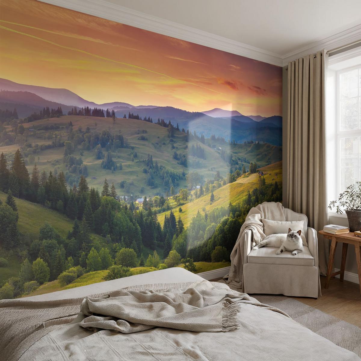 FOTOTAPETE 416x254 cm - Berglandschaft - Gelb, Textil (416/254cm) - Wallfluent