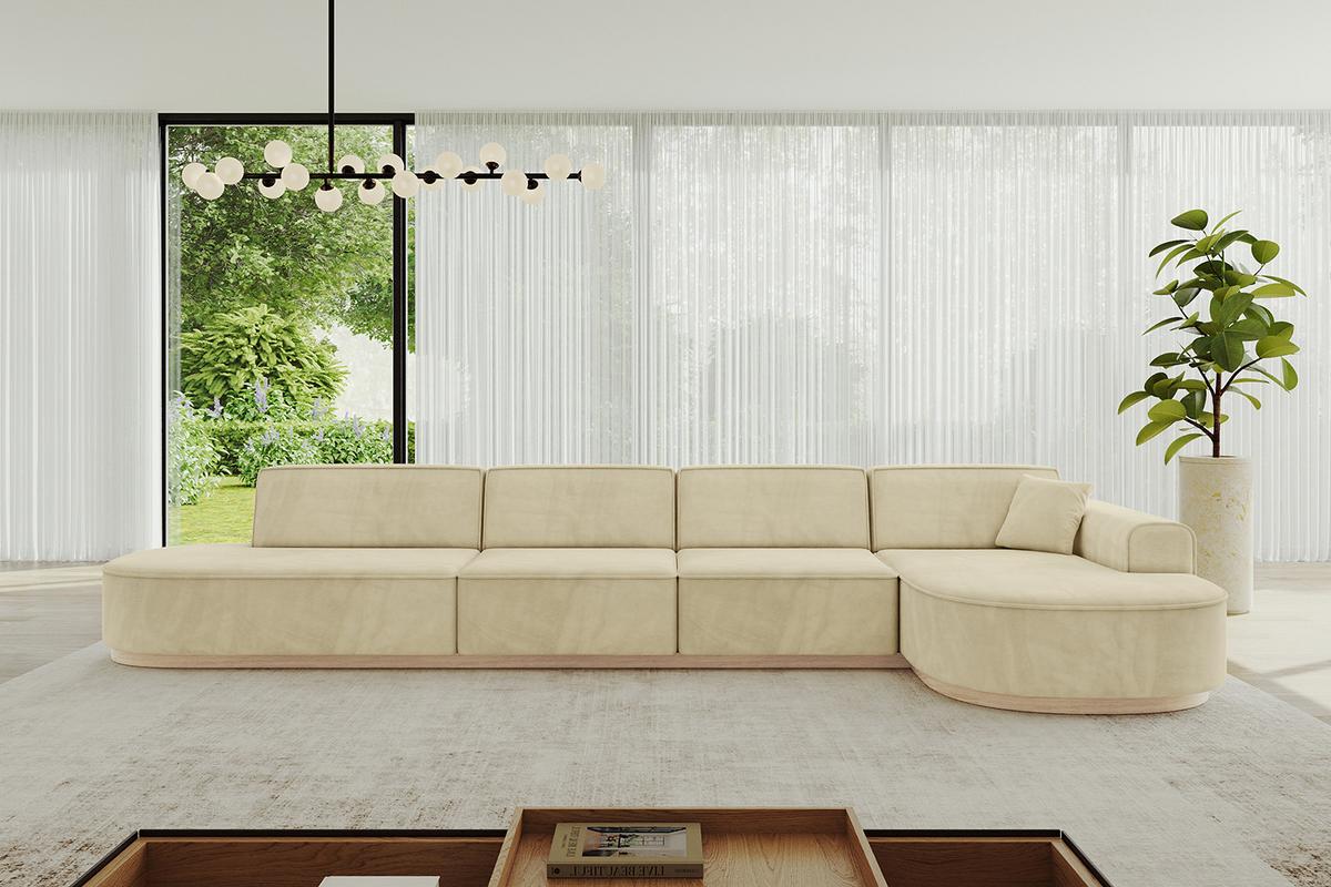 ECKSOFA Ottomane Rechts MARI-L3-v1 - 413x171x83 cm Beige Velours - Beige, Holzwerkstoff/Textil (171/413cm) - ALTDECOR