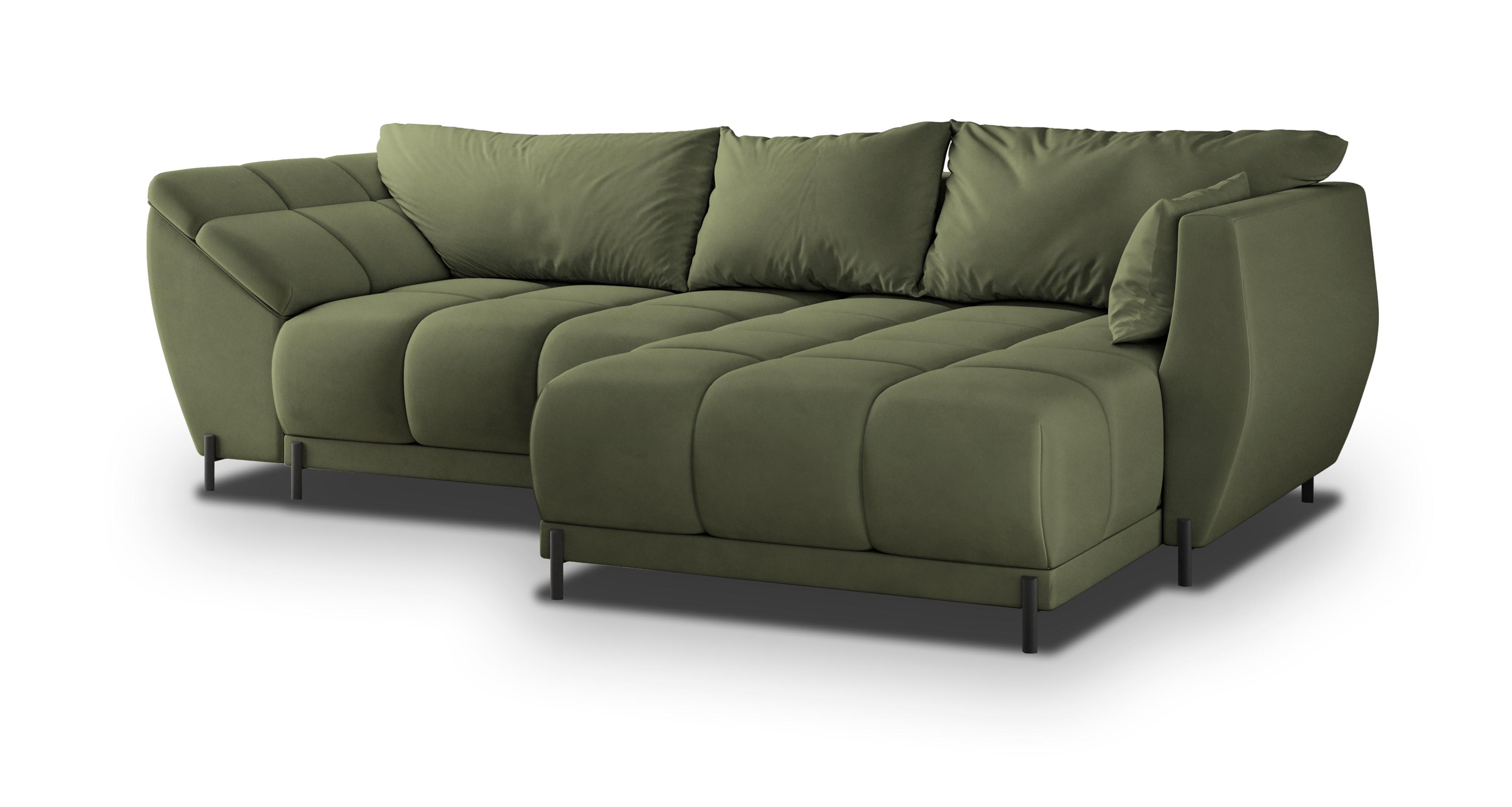 ECKSOFA VESTANO R-S Grün Velours-Stoff mit Schlaffunktion - Grün, Holz (287/182cm) - MASSENO