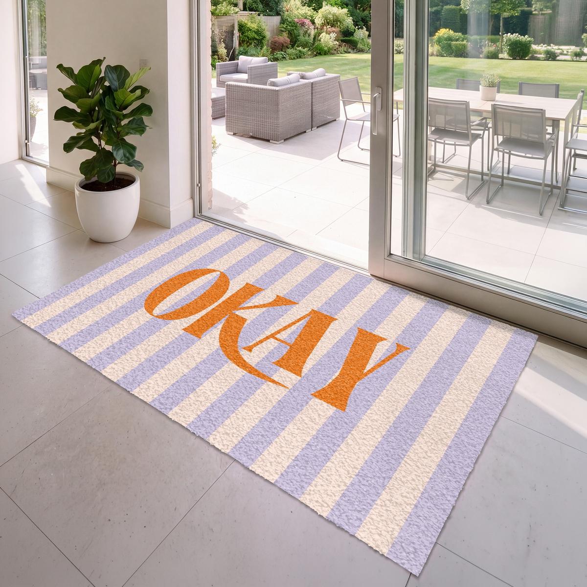 FUSSMATTE Lila – Orange – Streifen – Okay 180x120 cm - Flieder, Kunststoff (180/0.4cm) - MuchoWow