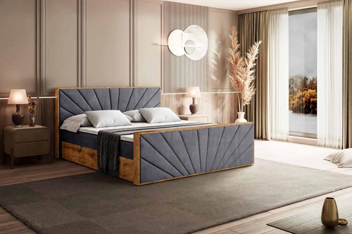 BOXBETT mit Matratze H4 und Lattenrost - LOLLI6-Z - 180x200 - Dunkelgrau Casablanca - Dunkelgrau, Holzwerkstoff (180/200cm) - ALTDECOR