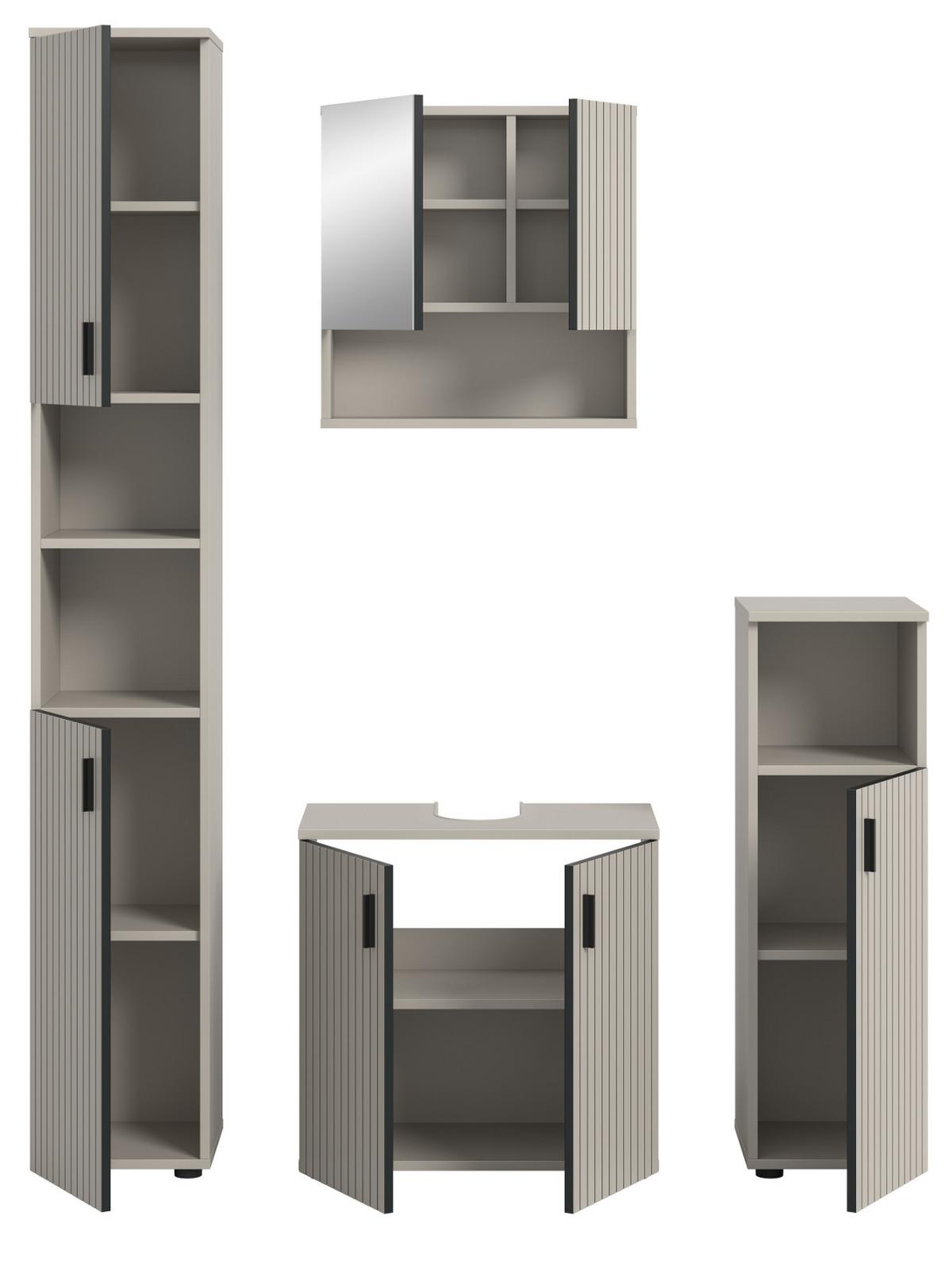 BADMÖBEL-SET Kaschmir 4-teilig 150 cm, Komplettset mit viel Stauraum - Kaschmir/Schwarz, Glas/Holzwerkstoff (150/192/30cm) - Inn.Furn
