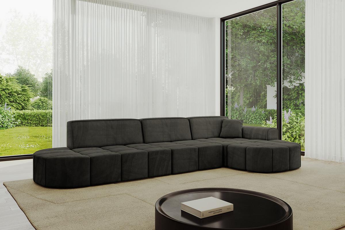 ECKSOFA Ottomane Rechts LIVO-L2 - 337x173x79,5 cm Schwarz - Schwarz, Holzwerkstoff/Textil (337/173cm) - ALTDECOR