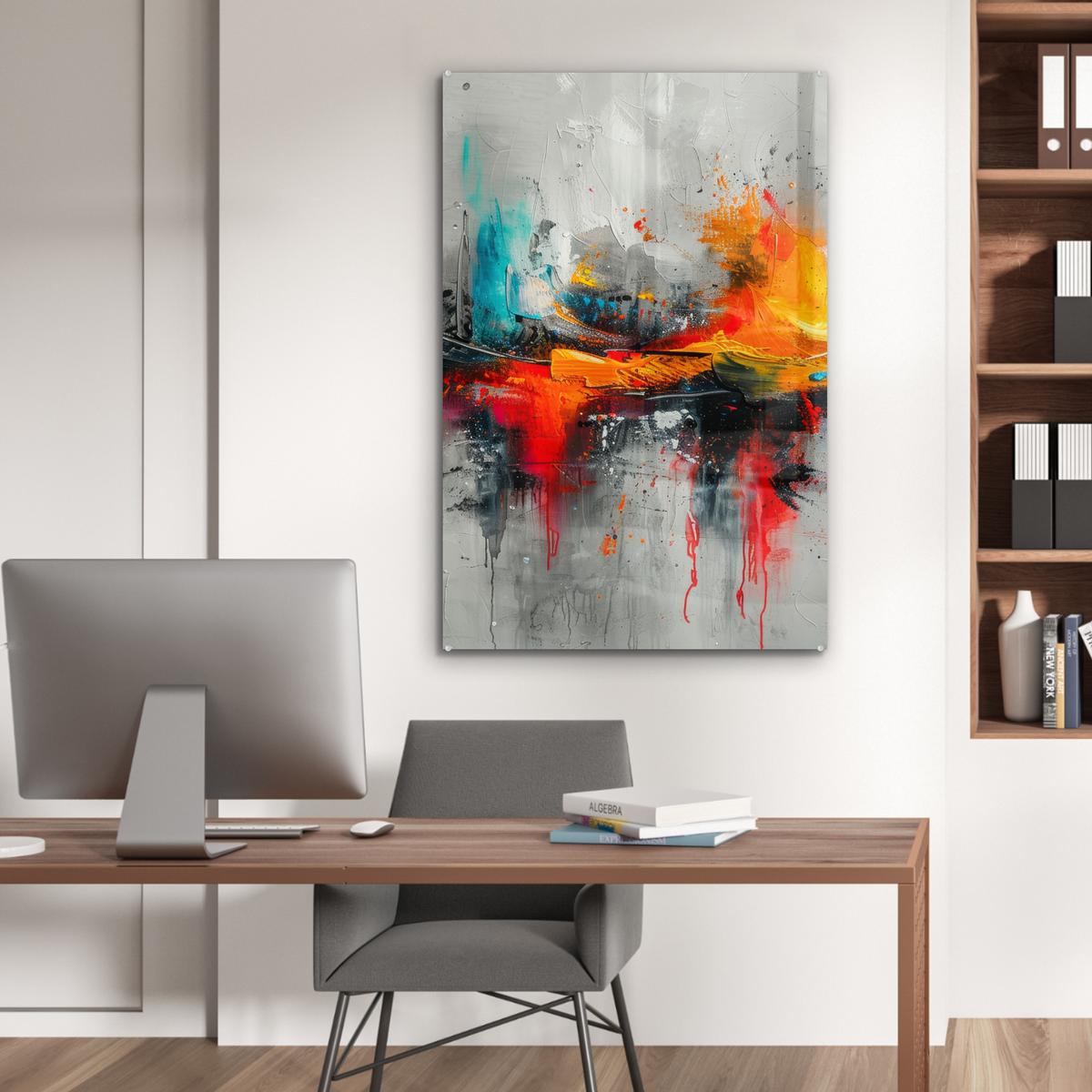 ACRYLGLASBILD Moderne Kunst - Orange - Grau - Abstrakt 80x120 cm - Hellgrau, Glas (80/120cm) - MuchoWow