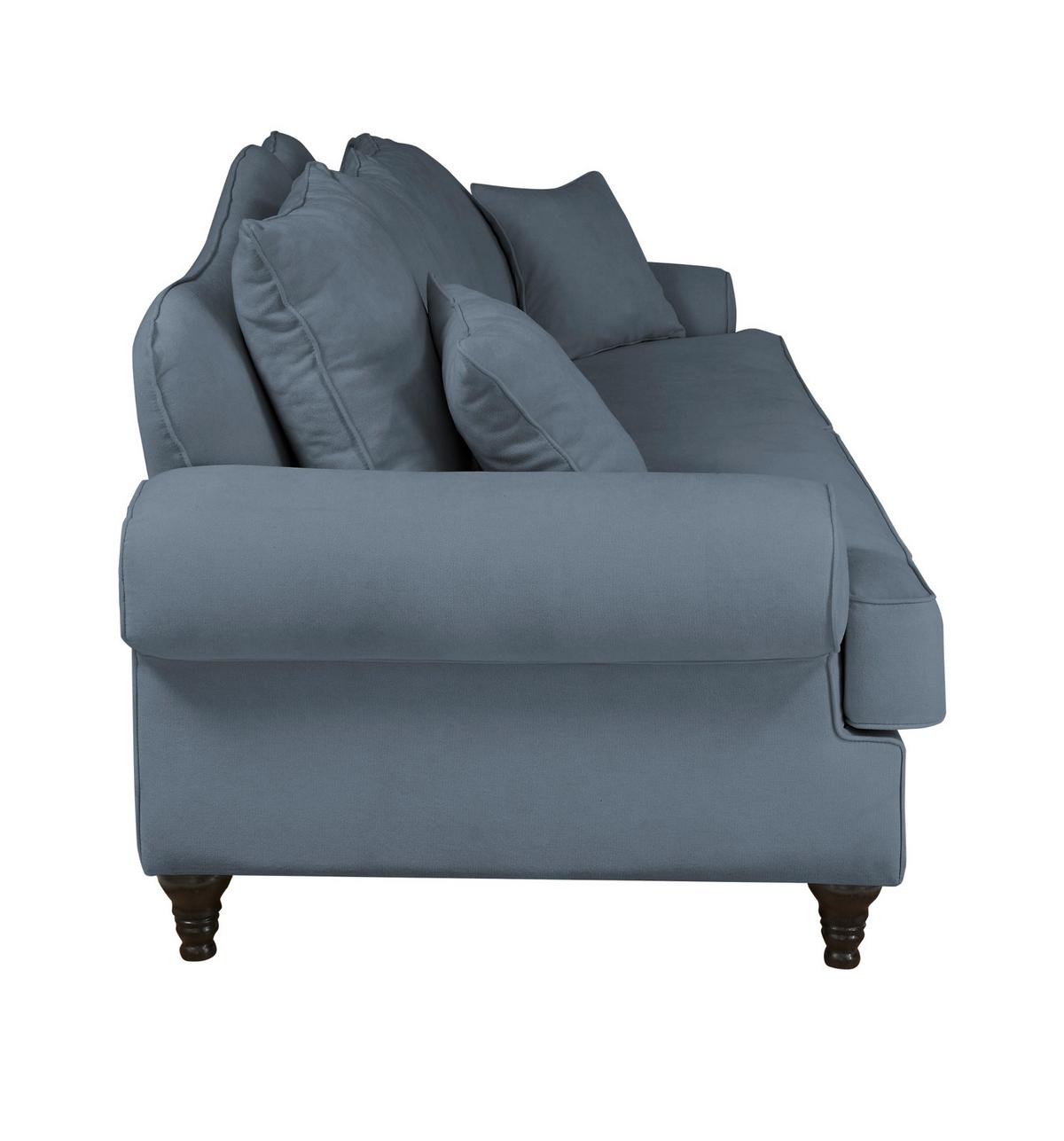 SOFA blau Landhaus, Couch 3,5-Sitzer 230 cm - Blau, Holz/Textil (230/95/100cm) - Furn.Design