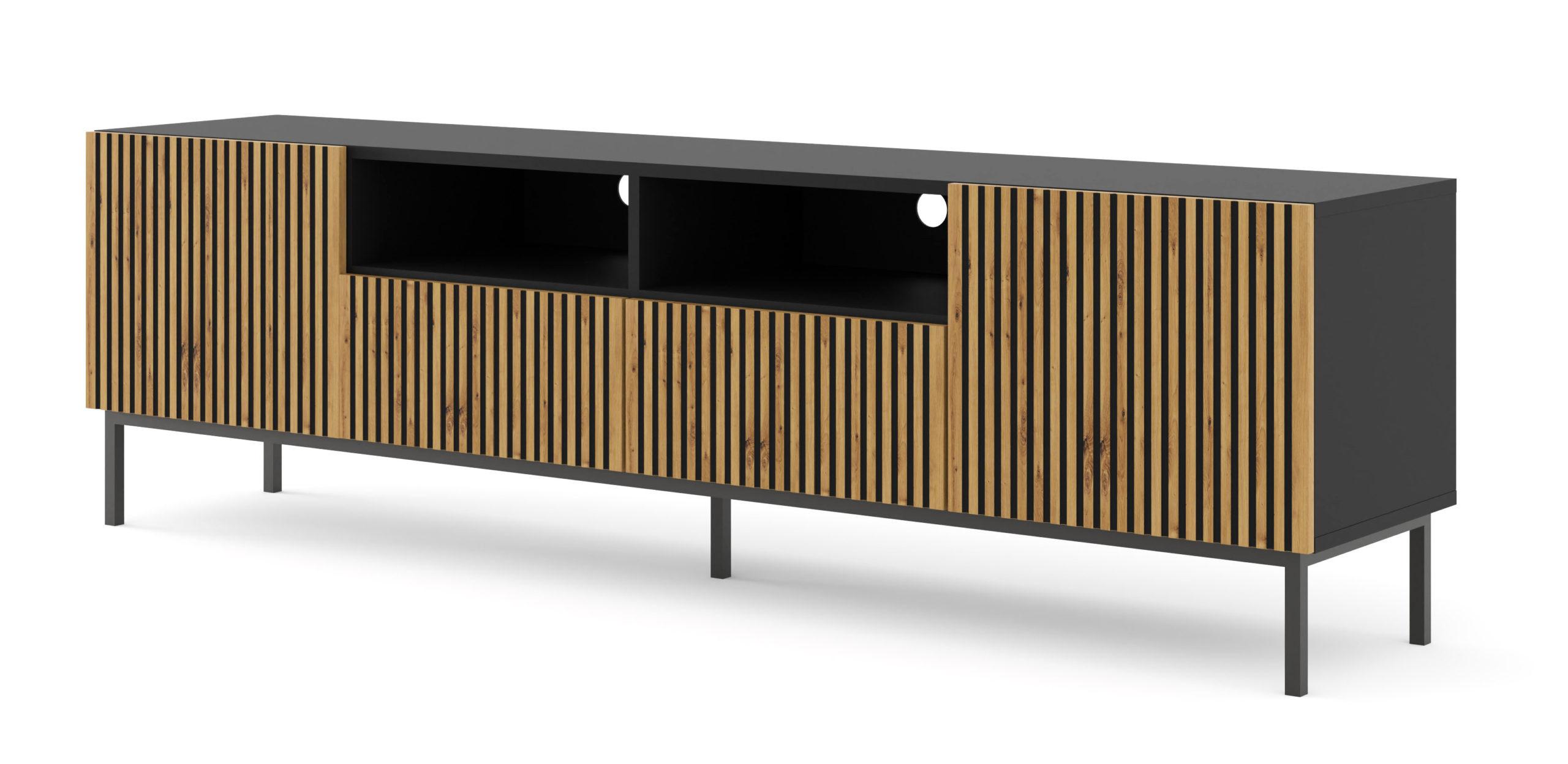 TV LOWBOARD Schwarz, Artisan-Schwarz, Schwarz 200/58/42 - Schwarz/Eiche Artisan, Holzwerkstoff (200/58/42cm) - RAUMHIRSCH FURNITURE