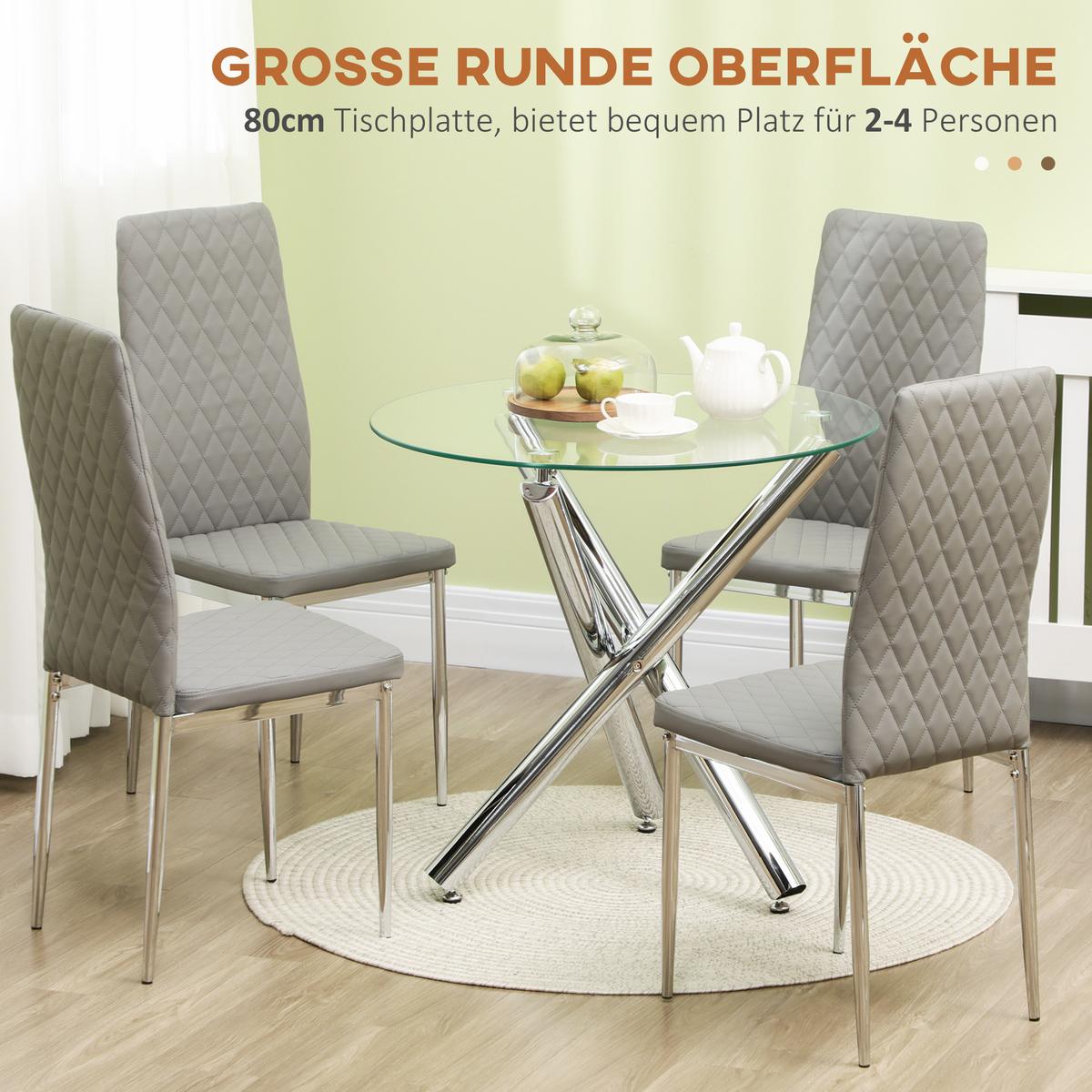 ESSTISCH, Glas, Stahl, Transparent - Transparent, Glas (80/80/74cm) - HOMCOM