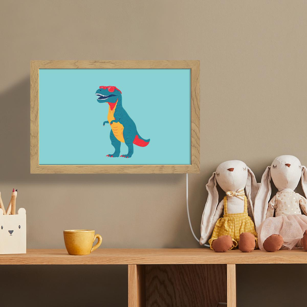 WANDLEUCHTE Dinosaurier - Blau - Sonnenbrille 30x20 cm - Hellblau, Holzwerkstoff (30/20/8cm) - OnlyWow