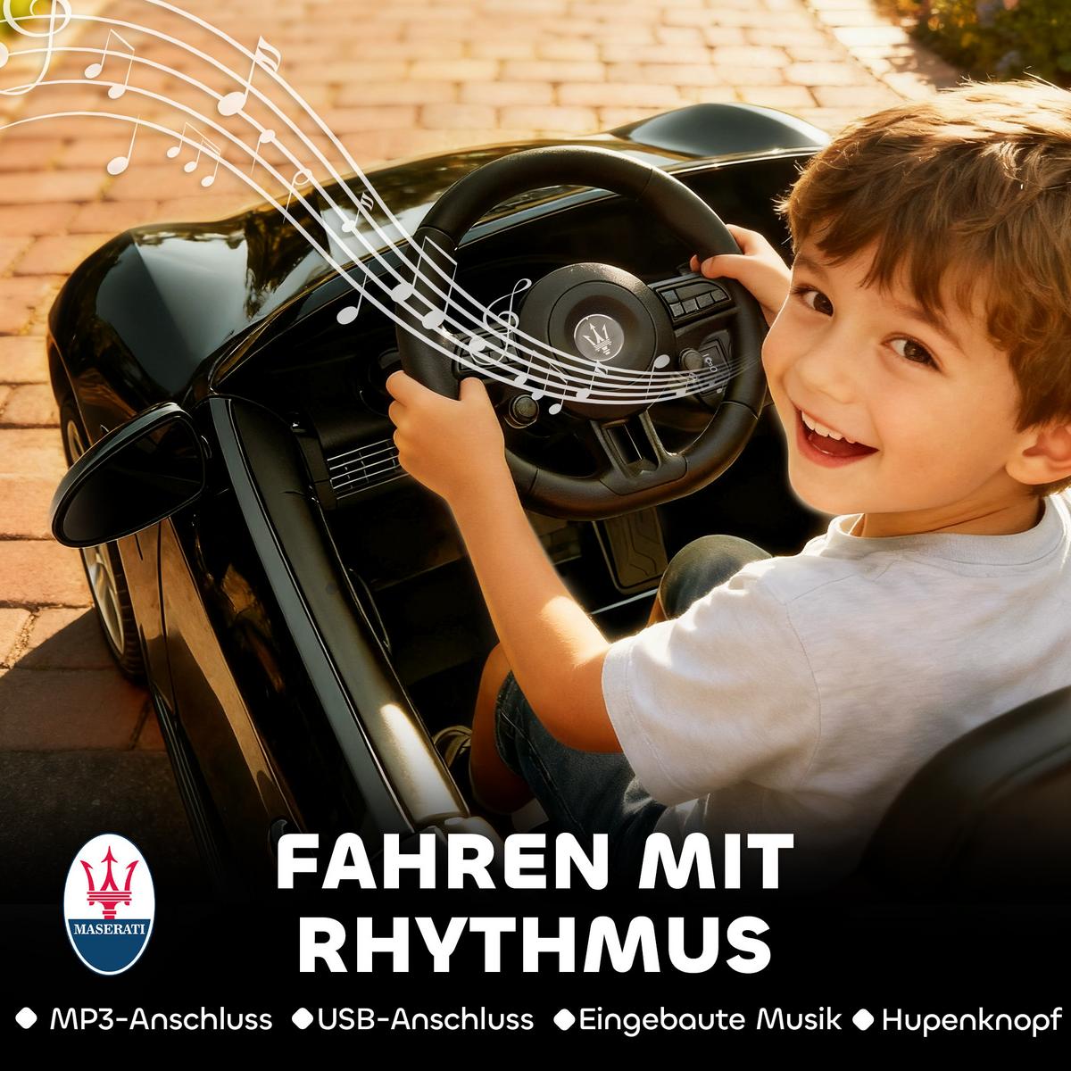 MASERATI Kinder-Elektroauto Metall Kunststoff Schwarz - Schwarz, Metall (120/72/50cm) - AIYAPLAY