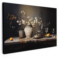 LEINWANDBILD Stilleben - Blumen - Blumenstrauß - Vase - Wein Wohnzimmer Groß 120x80 cm - Schwarz, Textil (120/80cm) - MuchoWow