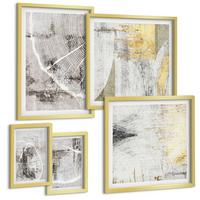 BILDER SET 5er Set - 50x50 cm & 20x30 cm & 40x60 cm Goldrahmen - Beige abstrakte Formen Linien - Goldfarben, Kunststoff (40/60cm) - TULUP