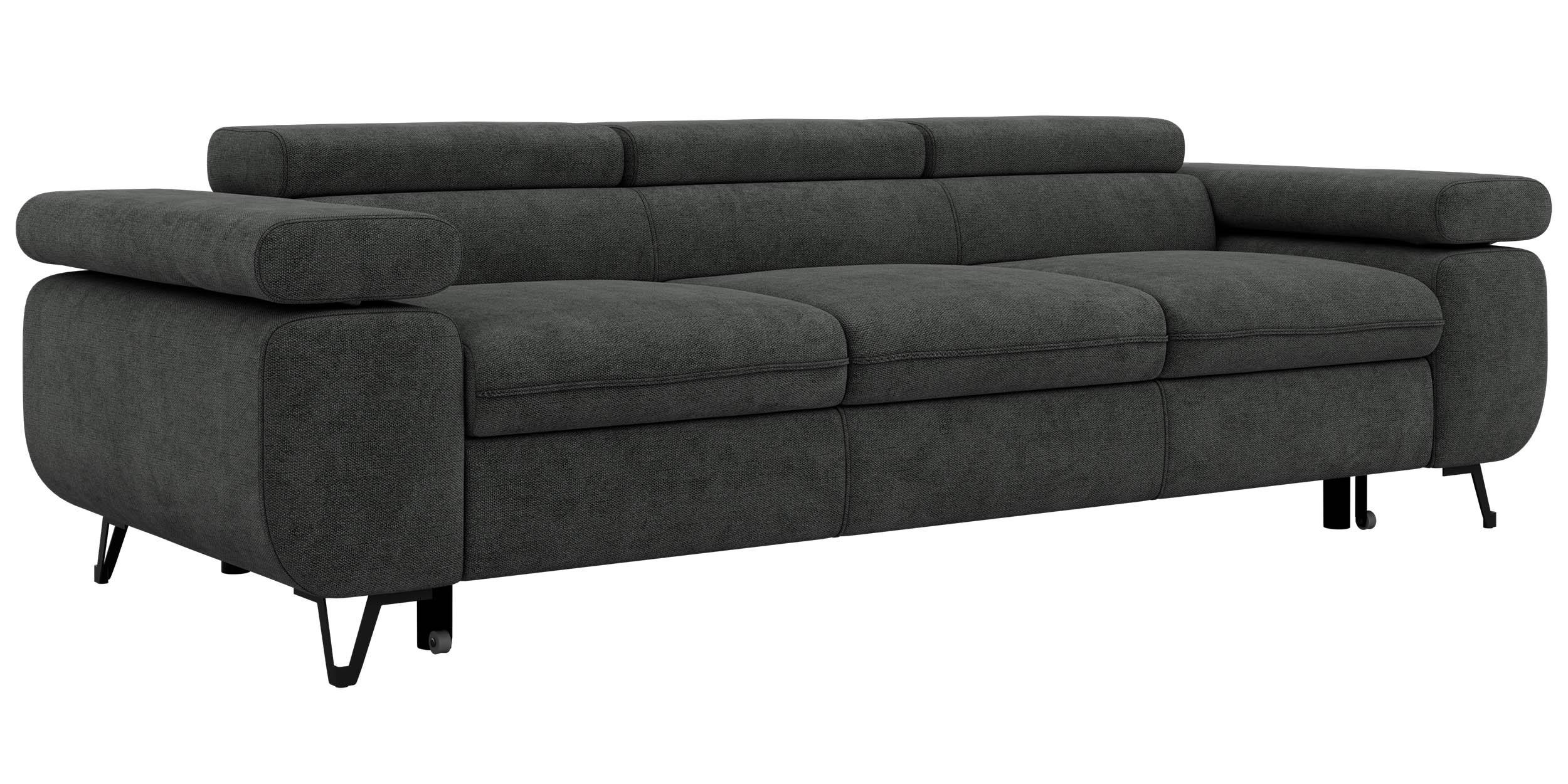 3-SITZER SOFA PETER mit Schlaffunktion - Dunkelgrau Stukture - Dunkelgrau/Anthrazit, Textil/Metall (262/76/99cm) - MKS