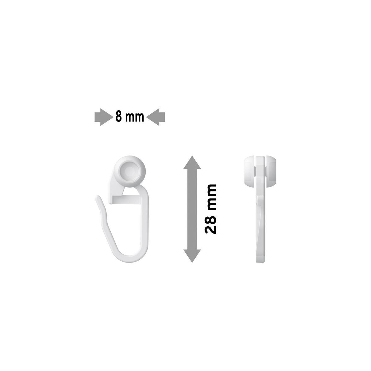 INNENLAUFROLLEN MIT FALTENHAKEN FÜR HOHLKAMMERSCHIENEN, Rollen Ø 8 mm, Packung 100 Stück - Weiß, Kunststoff (1.1/2.7/1cm) - INTERDECO