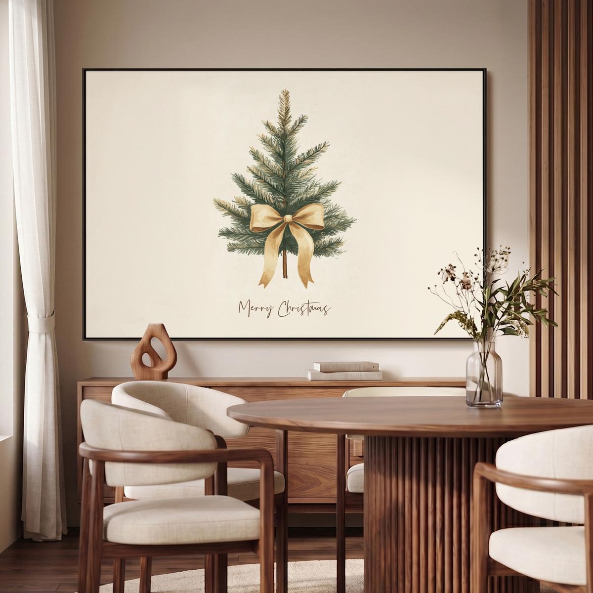 LEINWAND Bilder mit Rahmen - Weihnachtsbaum - Weihnachten - Frohe Weihnachten - Beige - 140x90 - Sandfarben, Textil (140/90cm) - MuchoWow